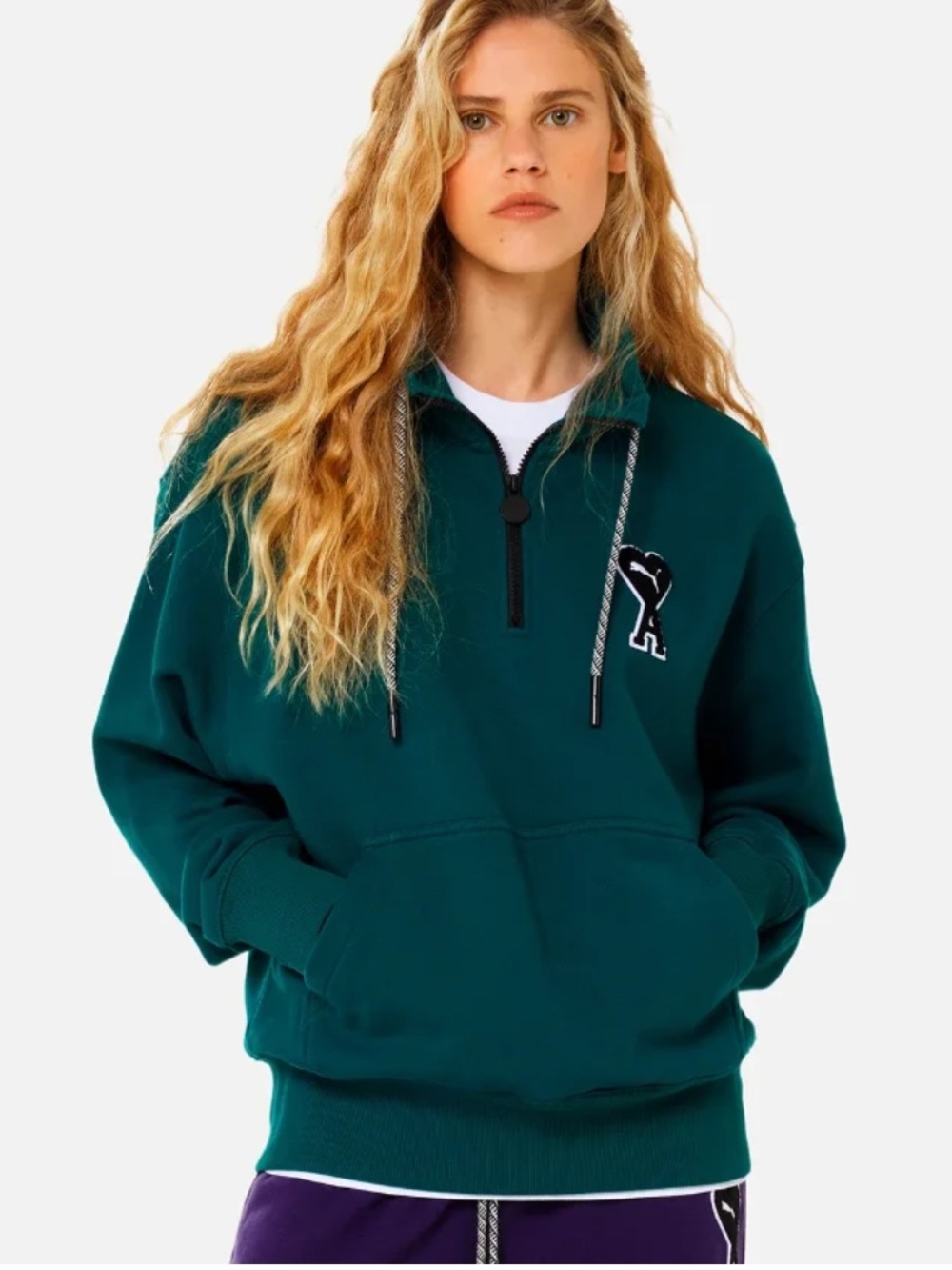 Puma x Ami Teal Half-Zip Sweater logo Patch
